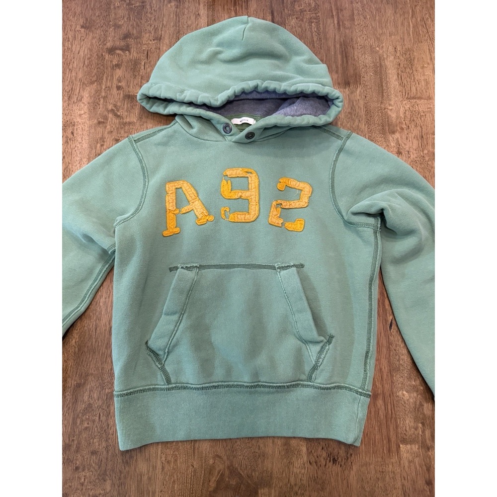 Abercrombie Boy's Green Pullover Hoodie Fleece Cotton Logo Pockets Size L